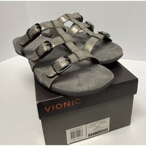 Vionic Silver Strappy Sandals, Size 9 Wide Adjustable Straps